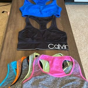 Lot of 7 sports bras size Large Fila Calvin Klein blue gray black and multipack